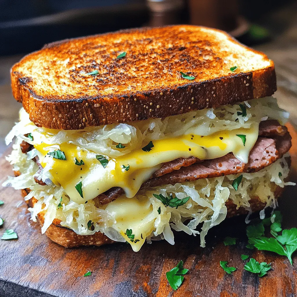- 2 Scheiben Sauerteigbrot (Roggenbrot) - 100g Pastrami, dünn geschnitten - 2 Scheiben Schweizer Käse - 2 Esslöffel cremiger Sauerkraut - 2 Esslöffel Dijon-Senf - 1 Esslöffel weiche Butter - Pfeffer und Salz nach Geschmack