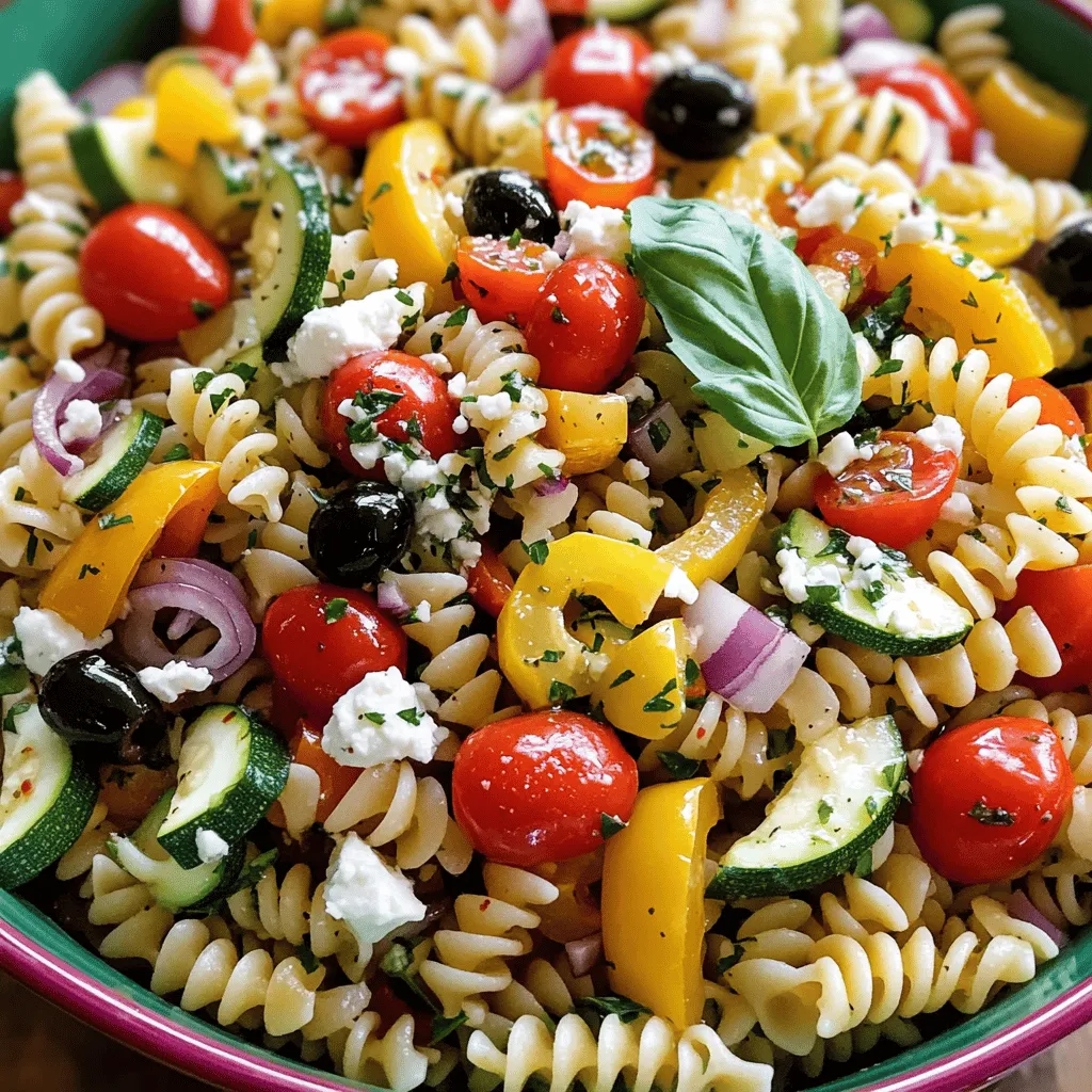 Um einen Mediterranen Nudelsalat zu machen, benötige ich frische Zutaten. Zuerst wähle ich die Nudeln. Fusilli oder Penne sind ideal. Sie halten das Dressing gut und machen den Salat lecker.