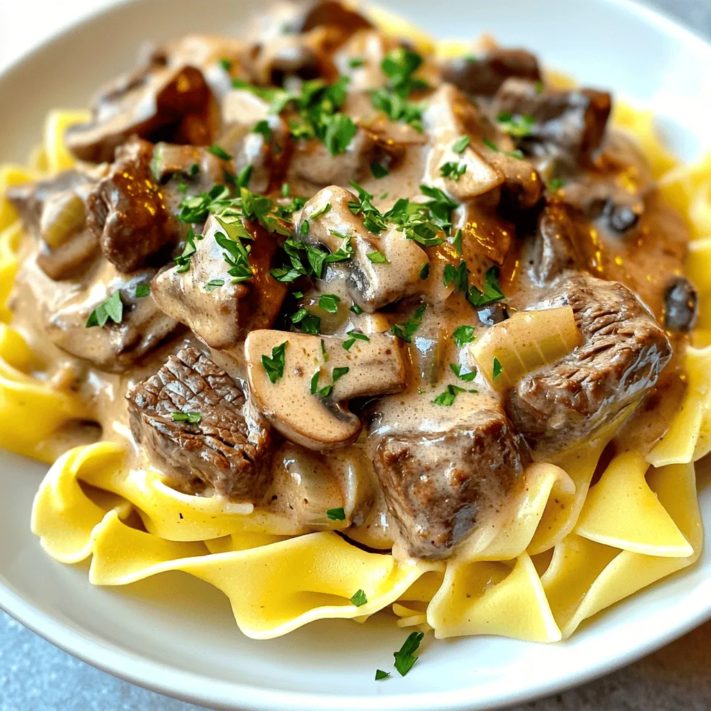 Langsame Kochzeit für cremigen Beef Stroganoff