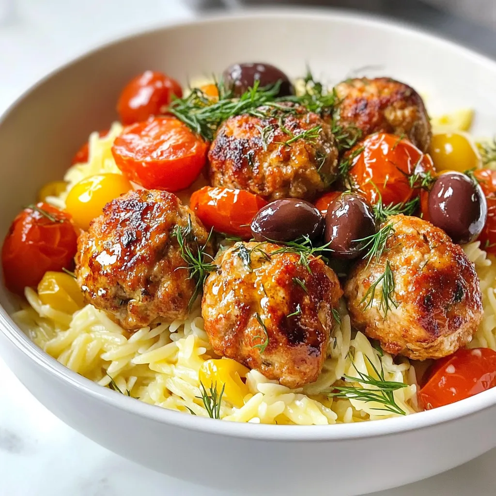 Griechische Hühnchenfleischbällchen mit Zitronen-Orzo