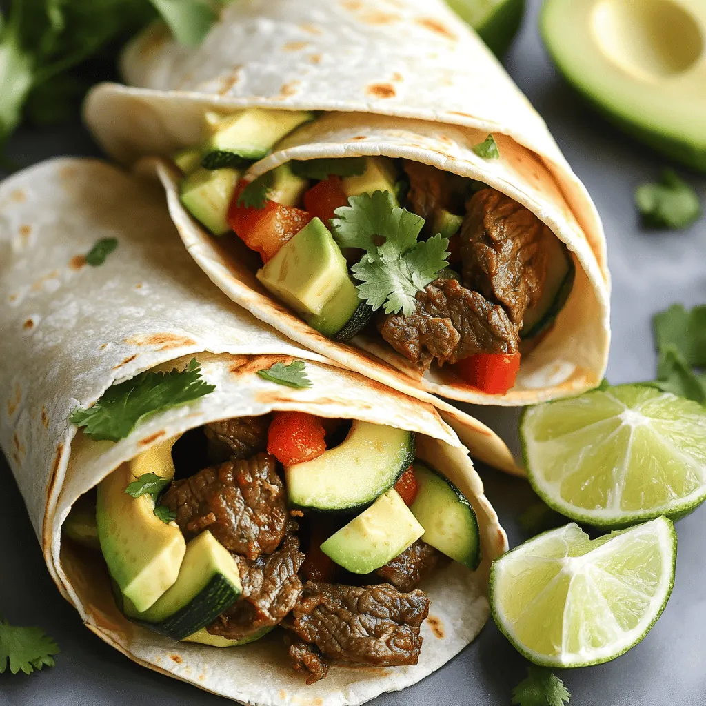 - 500 g Rindfleisch (z. B. Rinderhack oder Steak) - 4 große Tortilla-Wraps - Gemüse: Paprika, Zucchini, Zwiebel