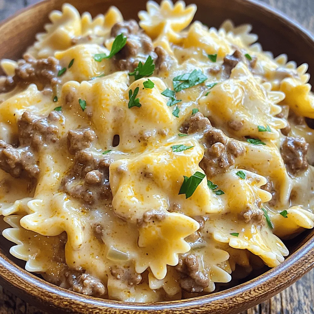 Bowtie Pasta mit cremiger Velveeta-Rindfleischsauce lecker