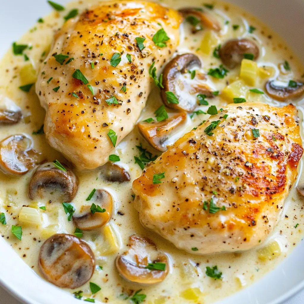 Cremige Pilz-Hähnchen-Pfanne Einfaches und schnelles Gericht