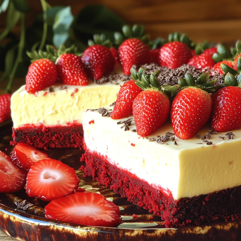 Um den perfekten roten Samt Erdbeer-Käsekuchen zu machen, brauchst du einige einfache Zutaten. Du benötigst 200 g rote Samt-Kekse, die du in einer Küchenmaschine zermahlst. Füge 100 g geschmolzene Butter hinzu. Diese Mischung bildet den Boden.