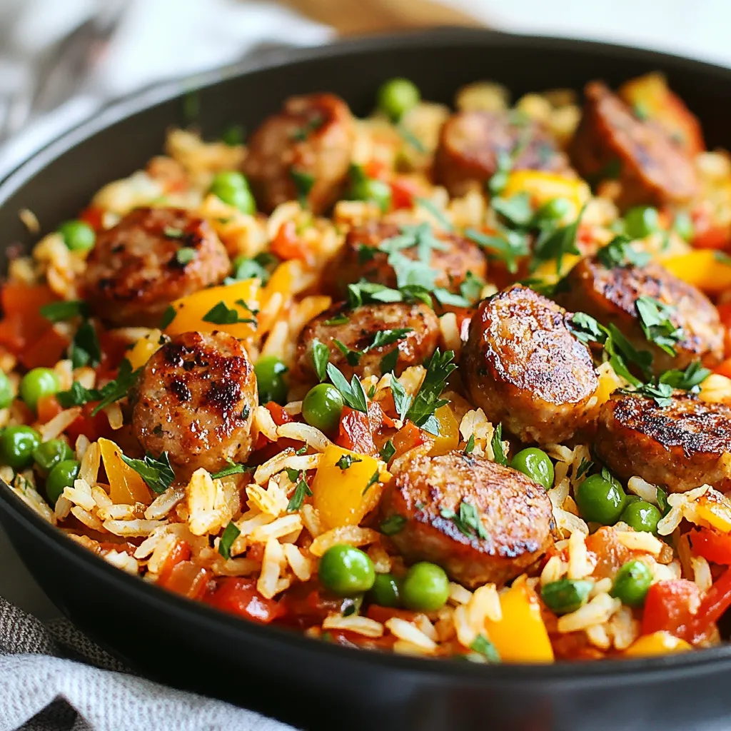 Ein-Pfannen-Wurst und Reis Pfanne einfach zubereiten