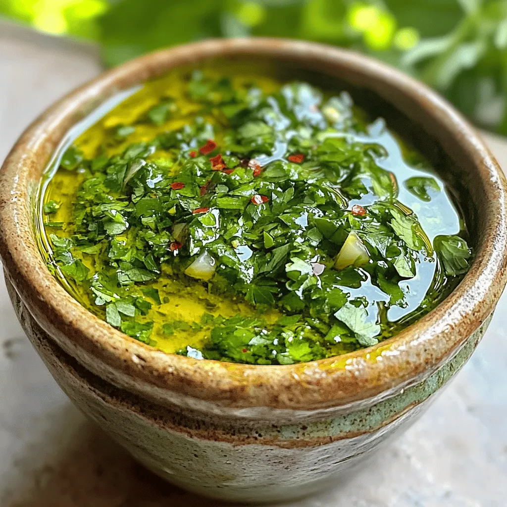 Chimichurri ist ein einfaches, aber würziges Rezept. Es besteht aus frischen Kräutern und einigen anderen Zutaten. Die Hauptbestandteile sind frische Petersilie und Koriander. Diese Kräuter geben dem Chimichurri einen tollen Geschmack.