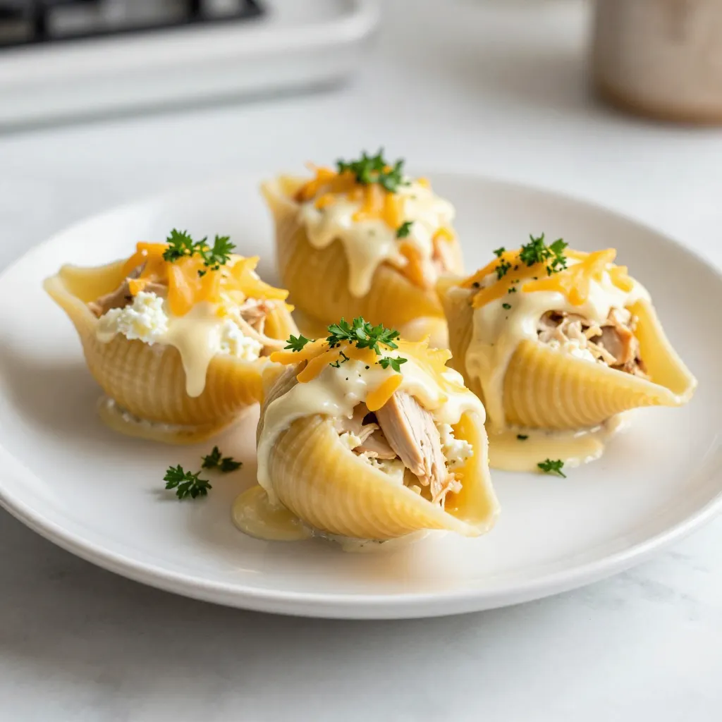 Köstliche Chicken Alfredo Stuffed Shells Einfaches Rezept