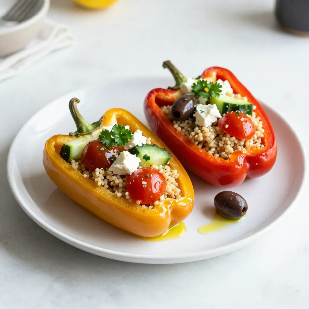 Griechische gefüllte Paprika Einfache und schmackhafte Mahlzeit