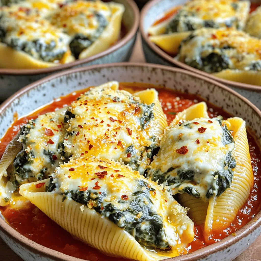 Creme Spinat gefüllte Muscheln einfach zubereiten