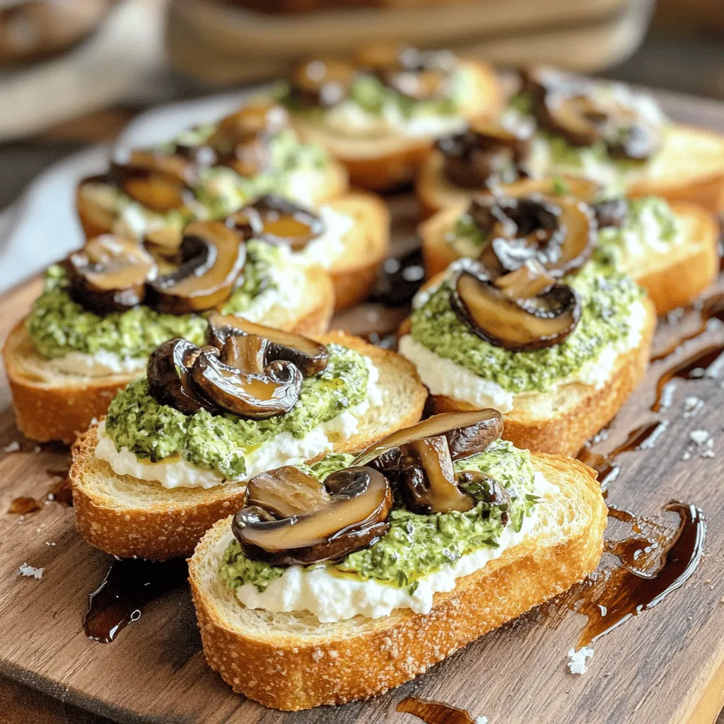 - 1 Baguette, in dünne Scheiben geschnitten - 200 g Ricotta - 300 g Champignons, in Scheiben geschnitten