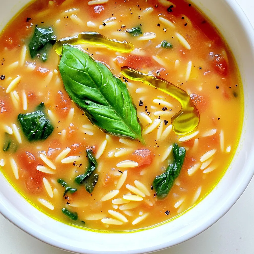 Creamy Tomato Orzo Soup with Spinach Einfaches Rezept