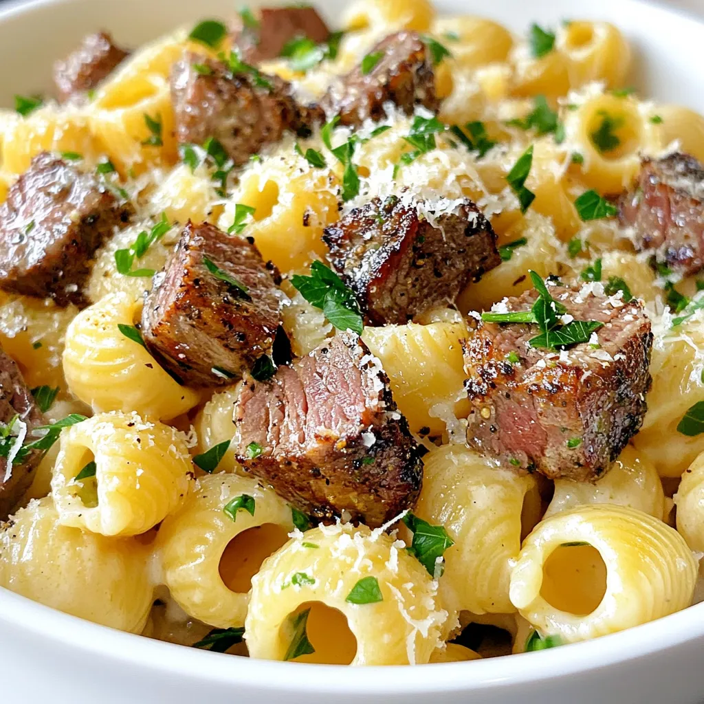 Steak Bites Shell Pasta Alfredo Schnelle und leckere Mahlzeit