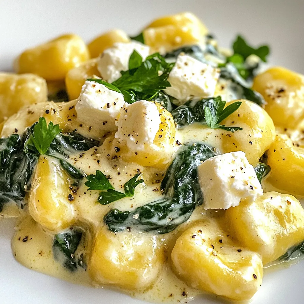 Cremige Gnocchi mit Spinat und Feta Genussreicher Snack