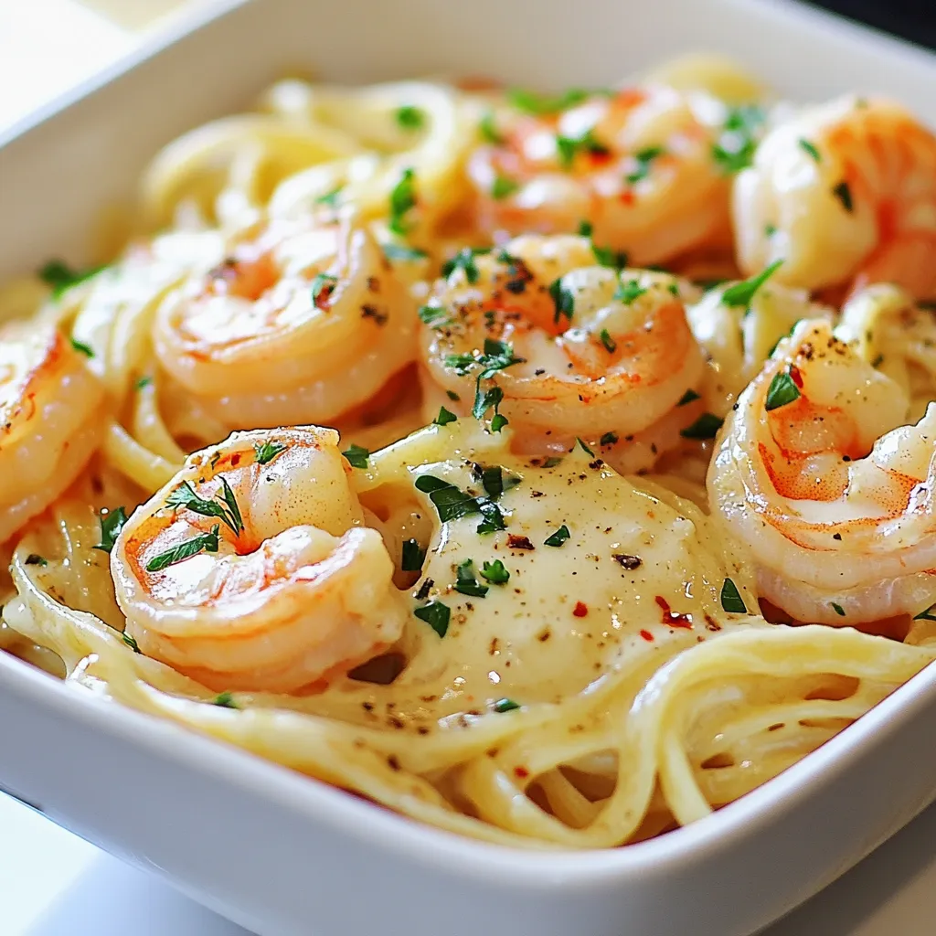 Cremige Knoblauch-Garnelen-Linguine für Genuss