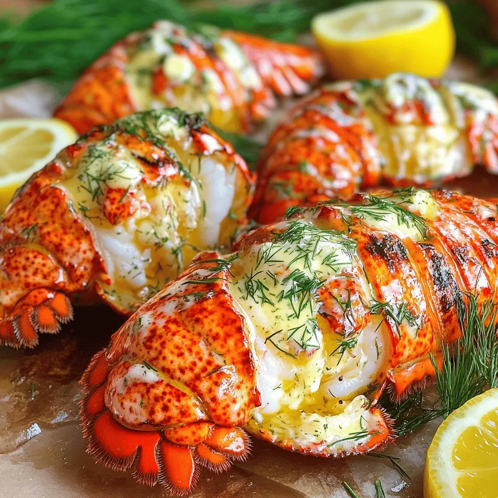 - 4 Hummer-Schwänze - 100 g Butter, geschmolzen - 3 Knoblauchzehen, fein gehackt - 1 EL frischer Zitronensaft