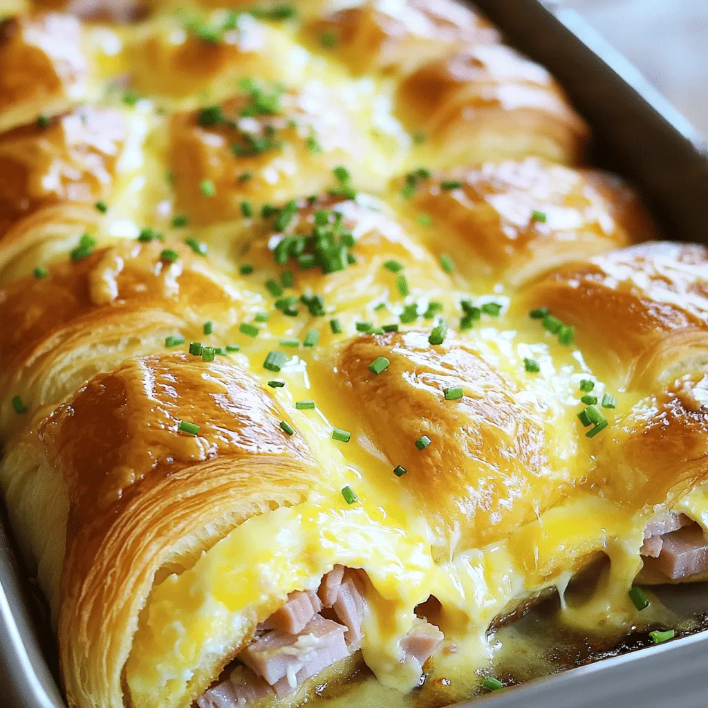 Für den Ham and Cheese Croissant Casserole benötigen Sie: - 6 große Buttercroissants, halbiert - 200 g gekochter, gewürfelter Schinken - 200 g geriebener Käse (z.B. Gruyère oder Cheddar) - 4 große Eier - 400 ml Milch - 1 Teelöffel Dijon-Senf - ½ Teelöffel Knoblauchpulver - Salz und Pfeffer nach Geschmack - 2 Esslöffel frischer Schnittlauch, gehackt (zur Garnierung)