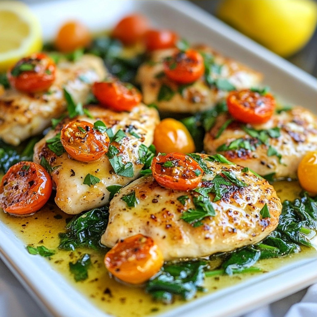 Einfaches One-Pan Knoblauchbutter Hühnchen mit Spinat