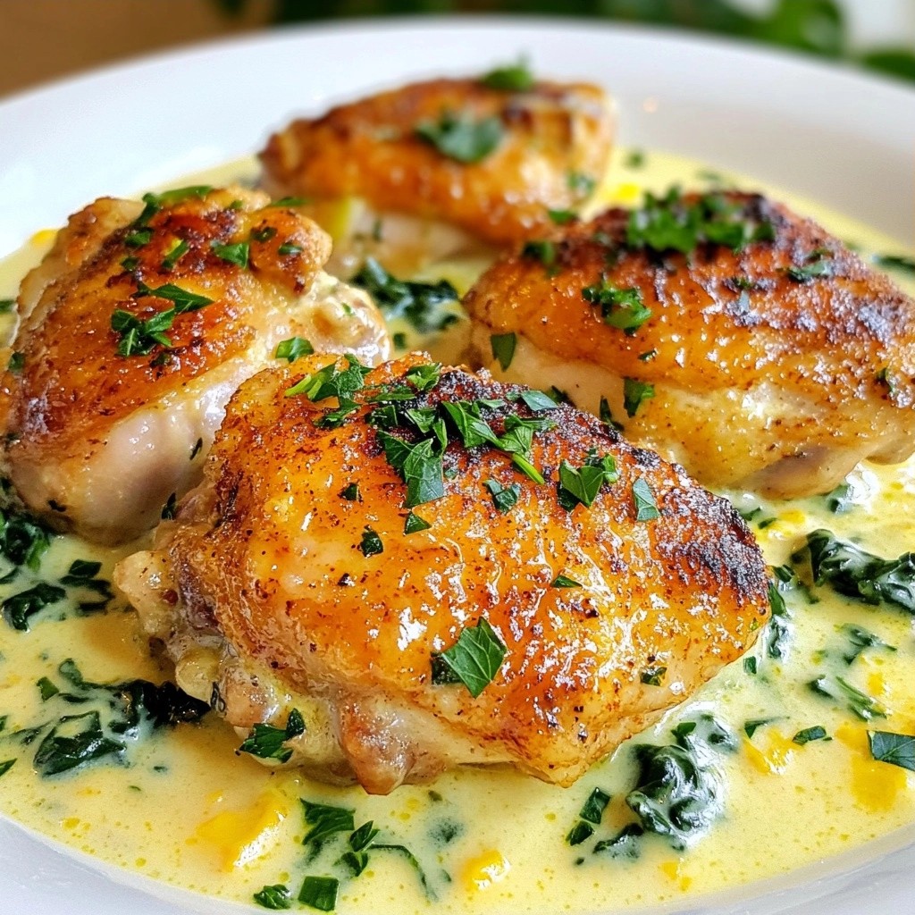 Cremige Paprika-Hähnchenkeulen mit Spinat genießen