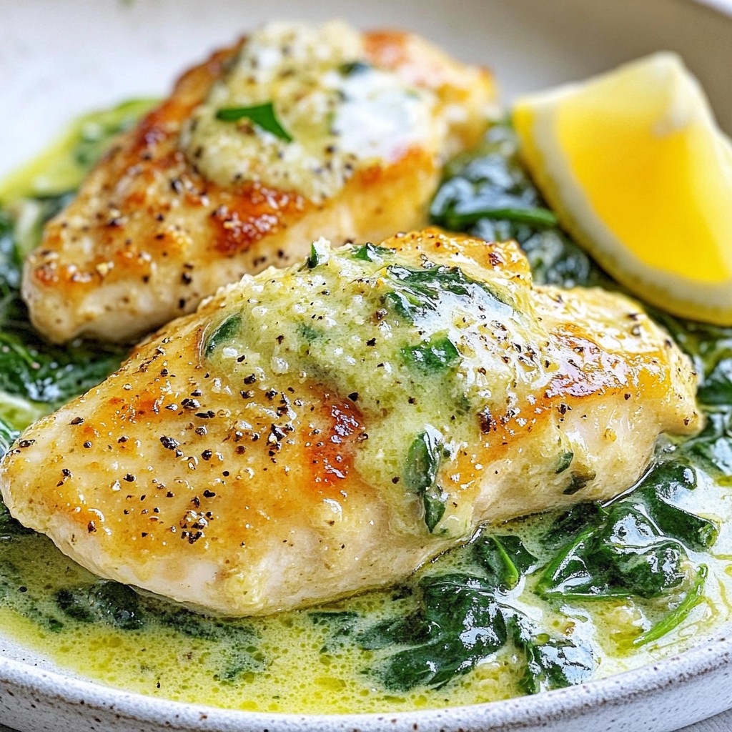 Garlicky Chicken with Creamy Spinach Sauce Genuss