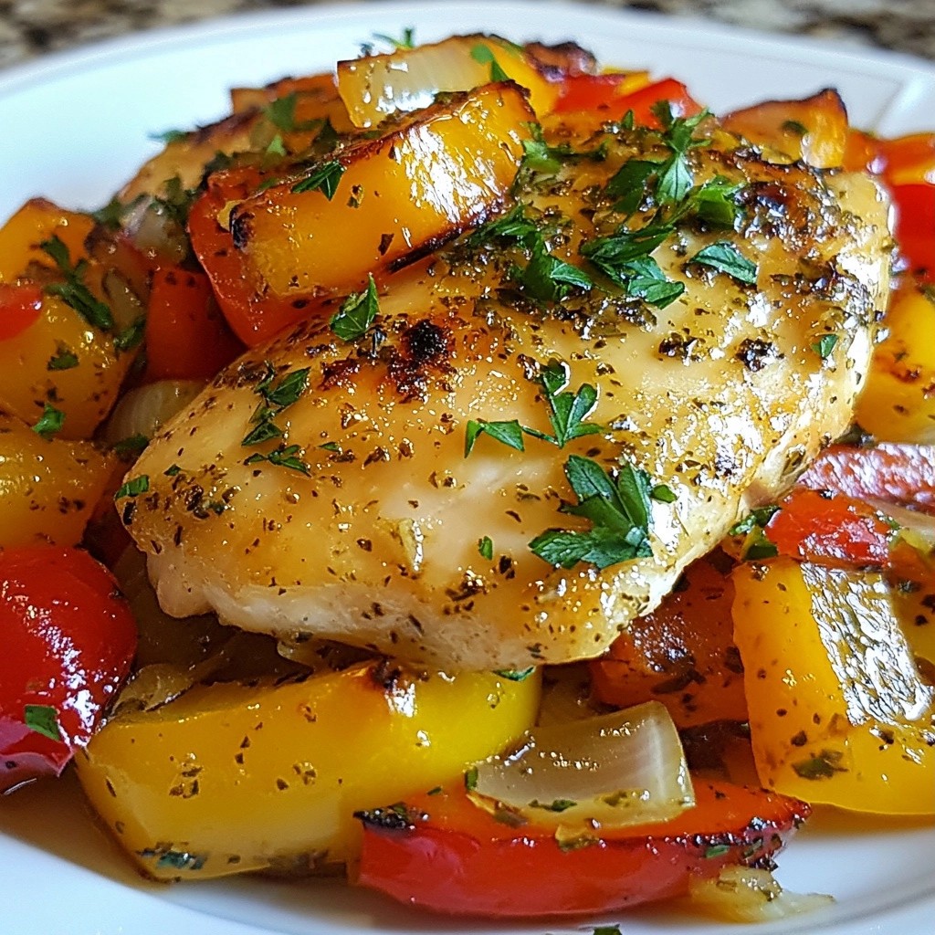 Savory Herb Lemon Chicken mit gerösteten Paprika