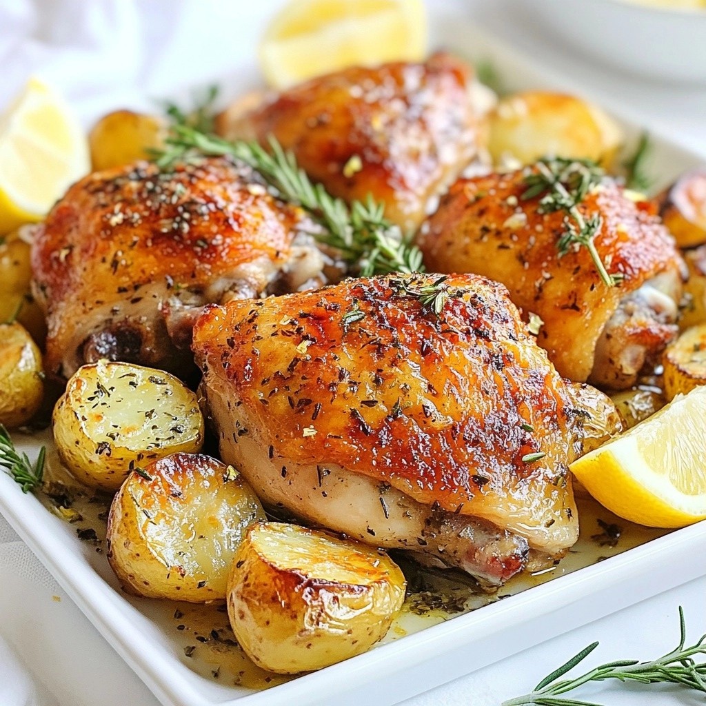 Savory Baked Chicken with Garlic Herb Potatoes Rezept