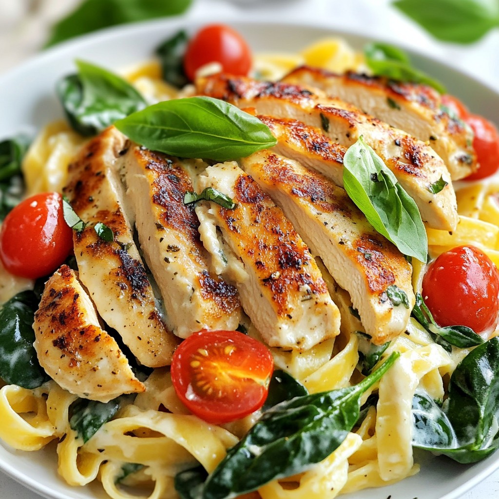 Cremiges Hähnchen Alfredo mit Spinat und Tomaten