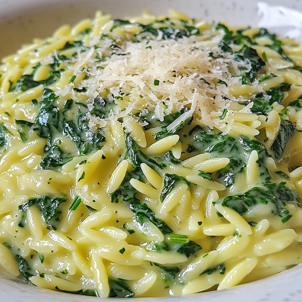 Cremig-Spinat-Parmesan-Orzo Einfaches und Köstliches Gericht