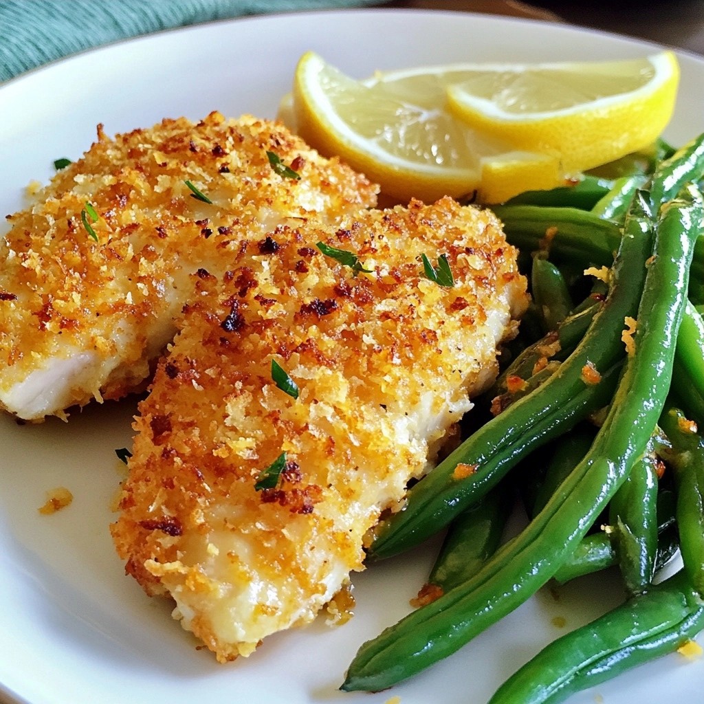 Crispy Panko Baked Chicken mit grünen Bohnen