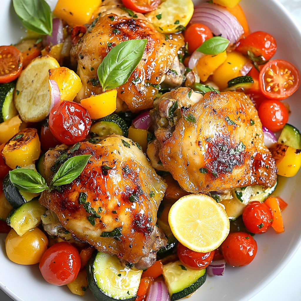 Lemon Basil Chicken Thighs with Veggie Medley genießen
