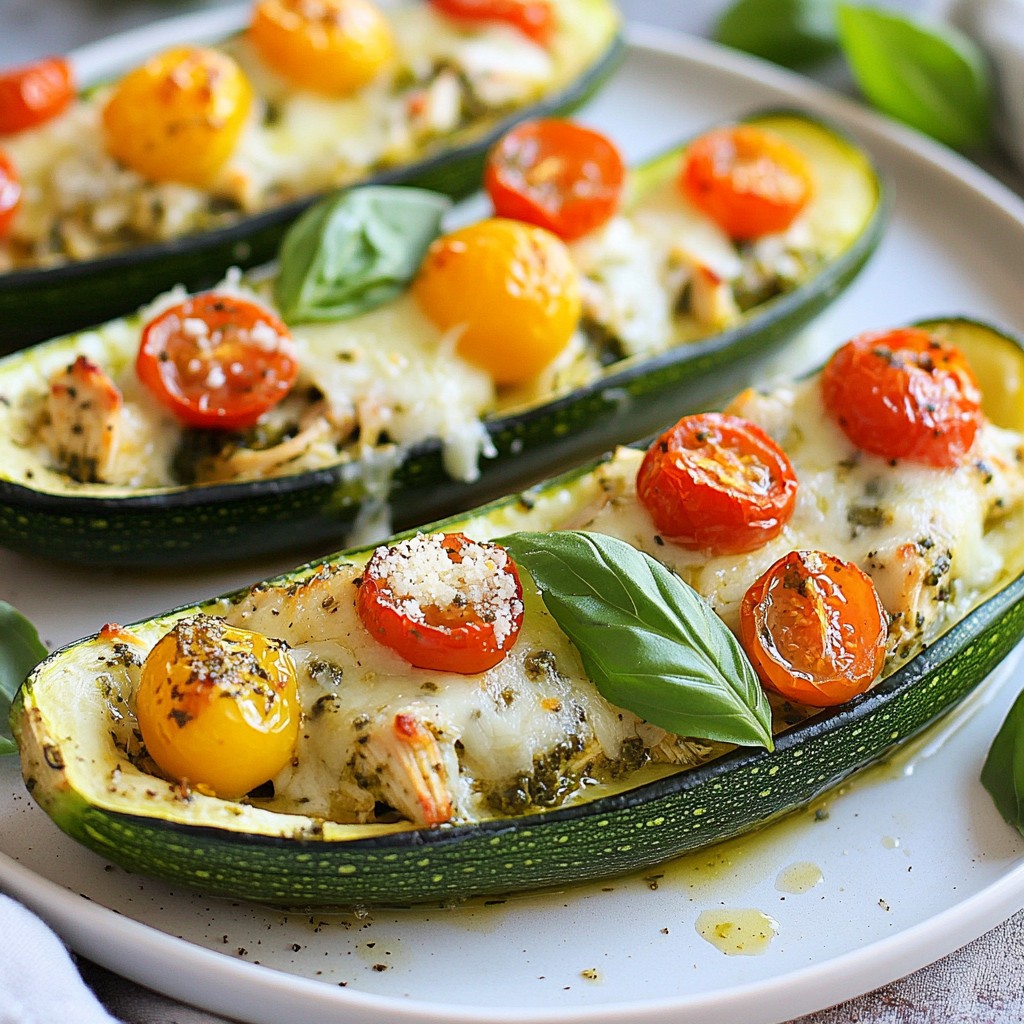 Pesto Chicken Stuffed Zucchini Boats Lecker und Einfach