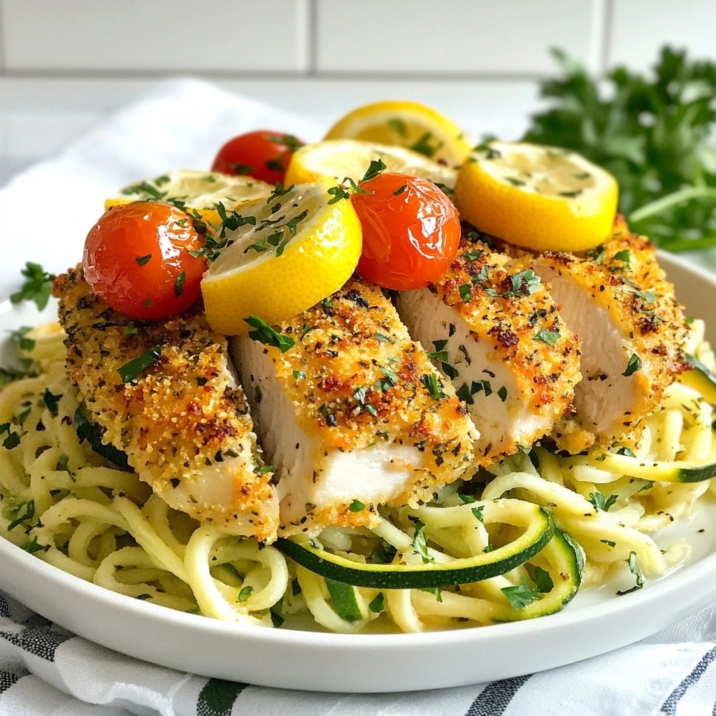 Herb Crusted Baked Chicken with Zucchini Noodles Lecker