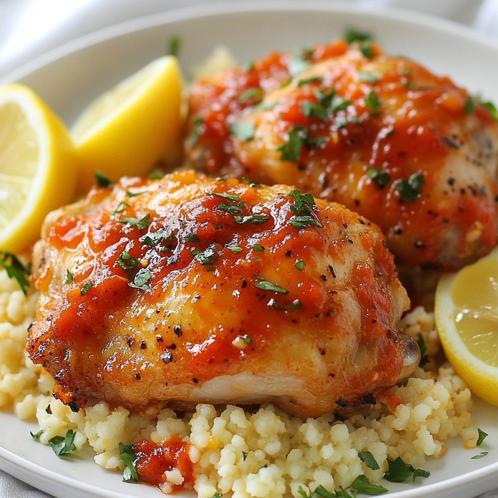 Geröstete Paprika-Hähnchenschenkel mit Couscous beliebt