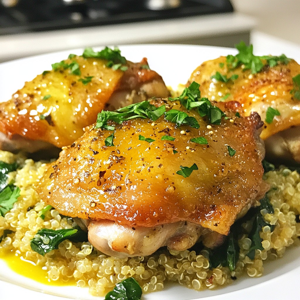 Lemon Thyme Chicken Thighs mit Quinoa und Spinat