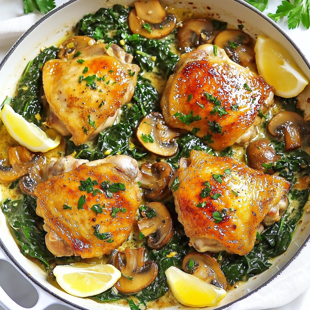 One-Pan Chicken Thighs mit Pilzen und Spinat kochen