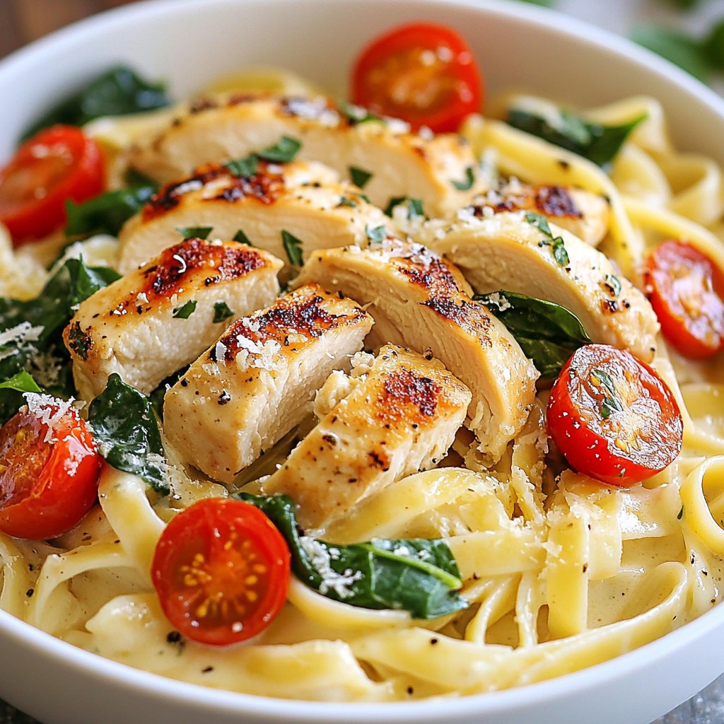 Creamy Chicken Alfredo mit Spinat und Tomaten Rezept