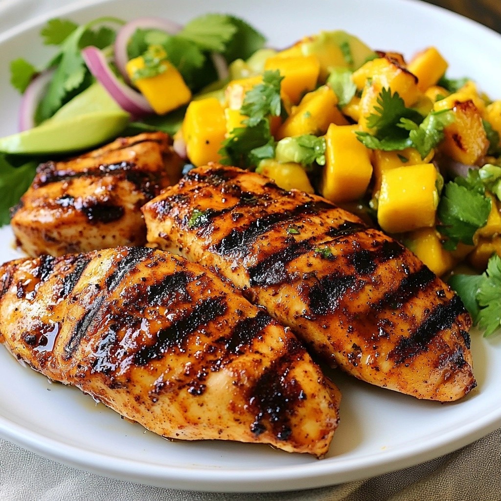 Smoky Grilled Chicken with Mango Avocado Salad genießen
