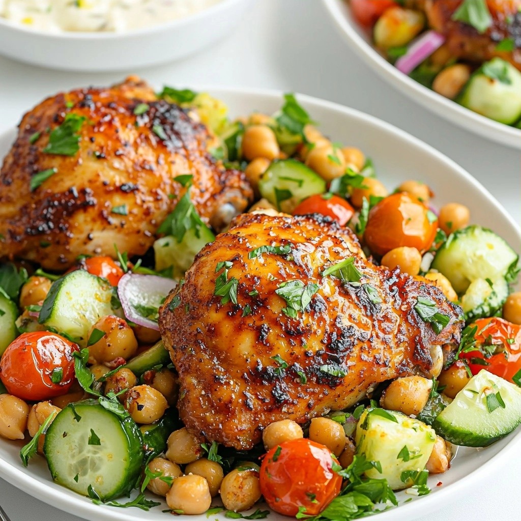 Spicy Baked Chicken Thighs with Chickpea Salad Rezept