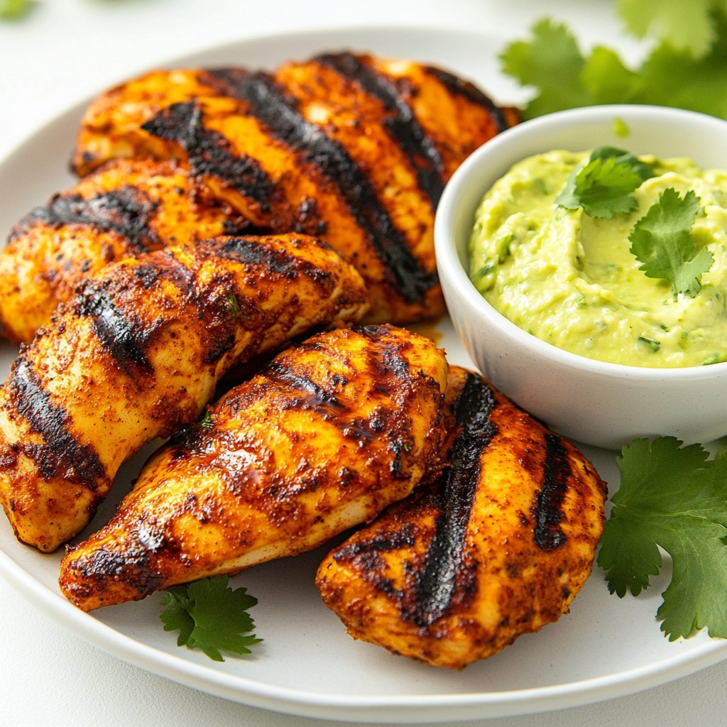 Spicy Grilled Chicken with Avocado Ranch Dip Rezept