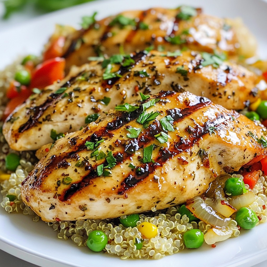Knoblauch-Kräuter-Hühnchenbrust mit Quinoa-Pilaf lecker