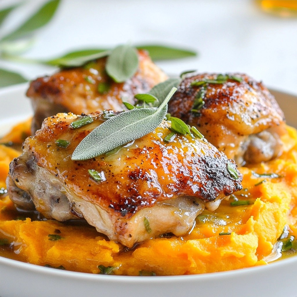 Buttery Sage Chicken Thighs mit Süßkartoffelbrei