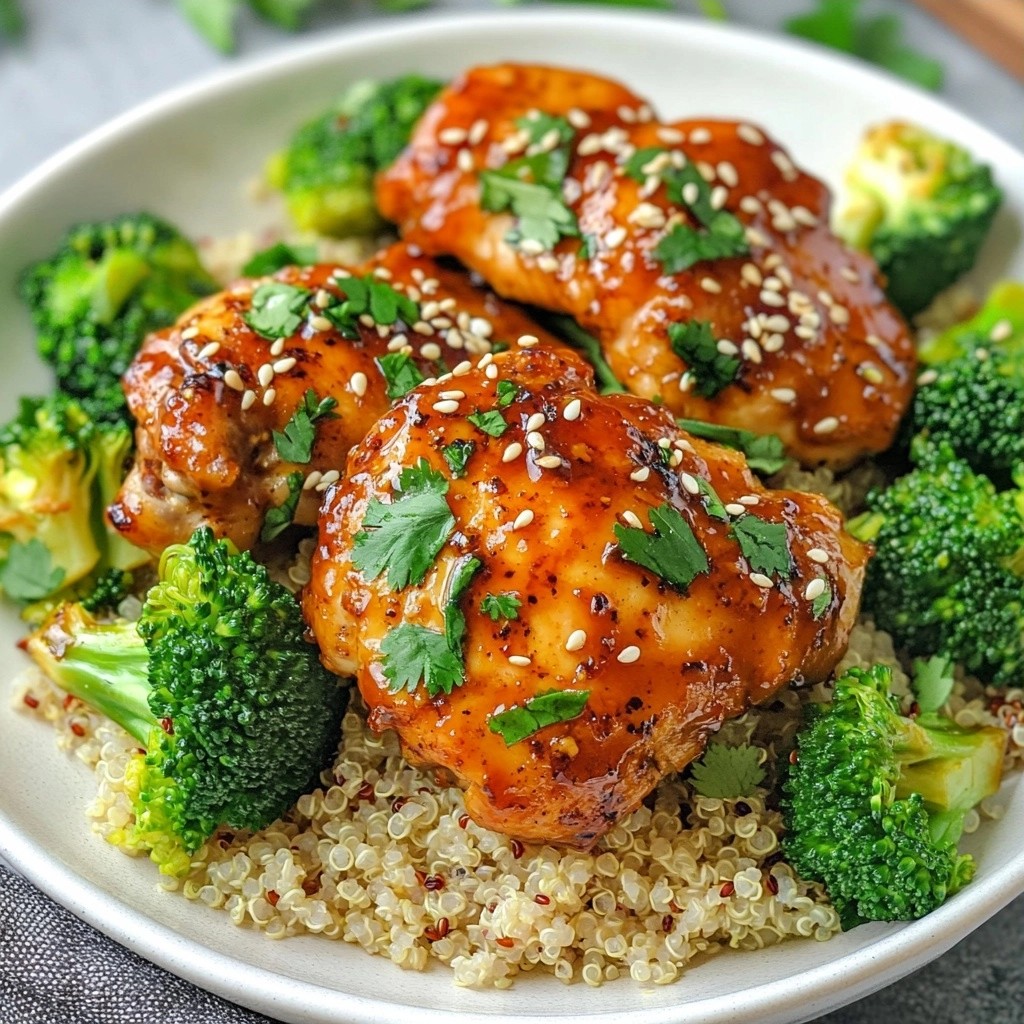 Sriracha Chicken Thighs mit Quinoa und Brokkoli genießen