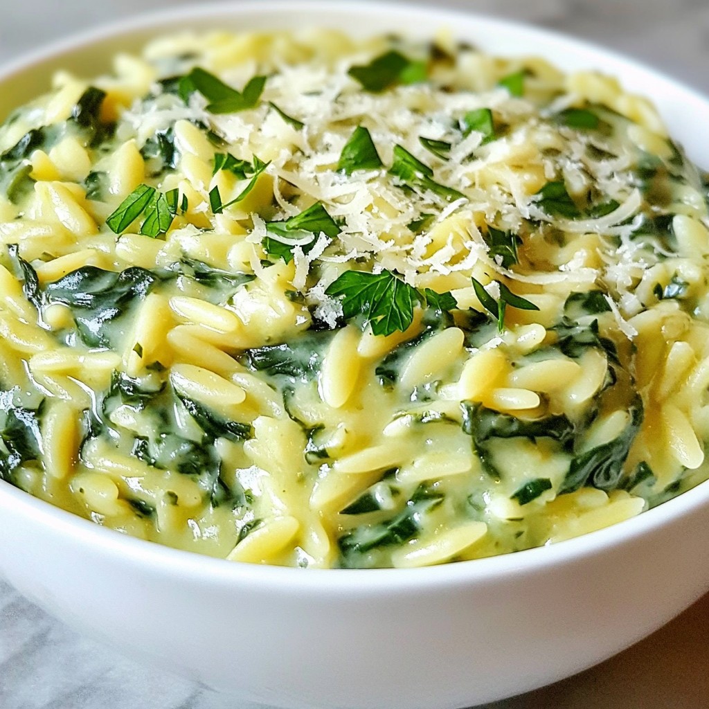 Cremiges Spinat Parmesan Orzo Einfaches Rezept