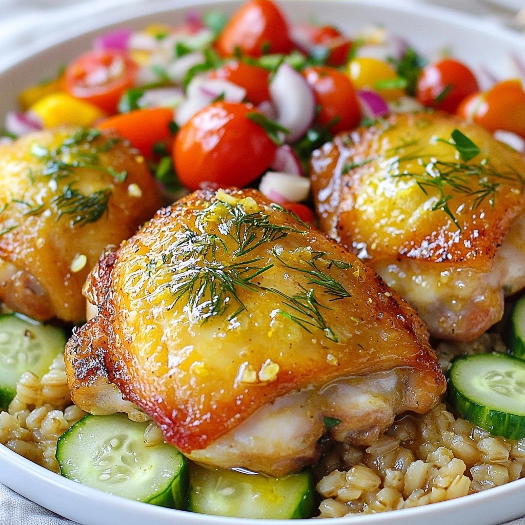 Leckere Meal Prep Lemon Dill Chicken Thighs mit Farro