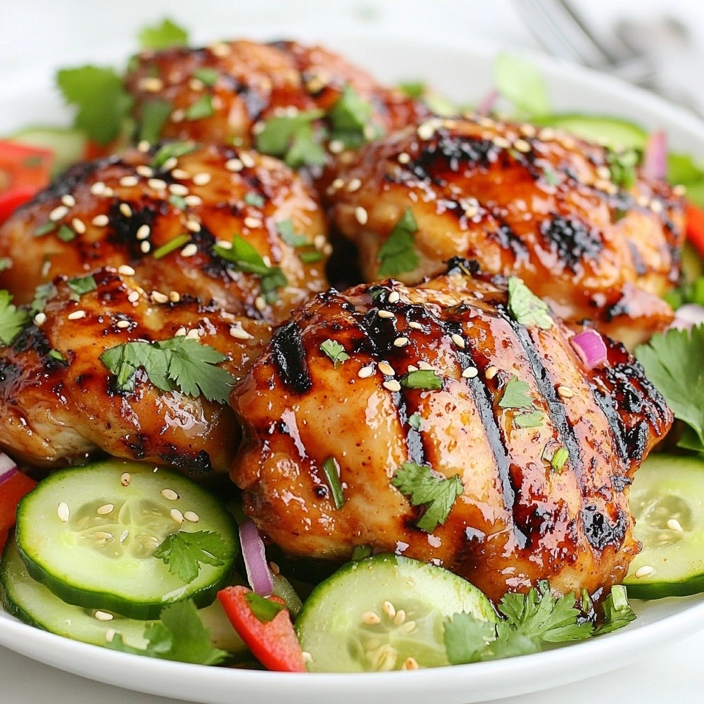 Grilliertes Honig-Soja-Hähnchen mit Gurkensalat