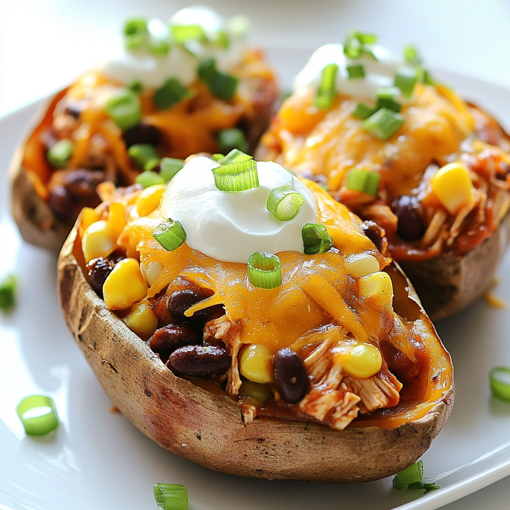 BBQ Chicken Stuffed Sweet Potatoes gesunde Mahlzeit