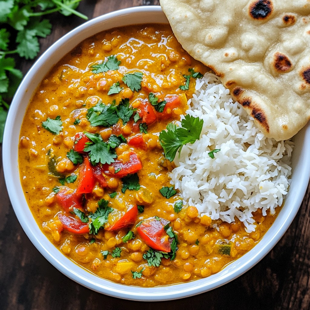 Cremefarbiger Kokoslinien-Linsen-Curry Genuss